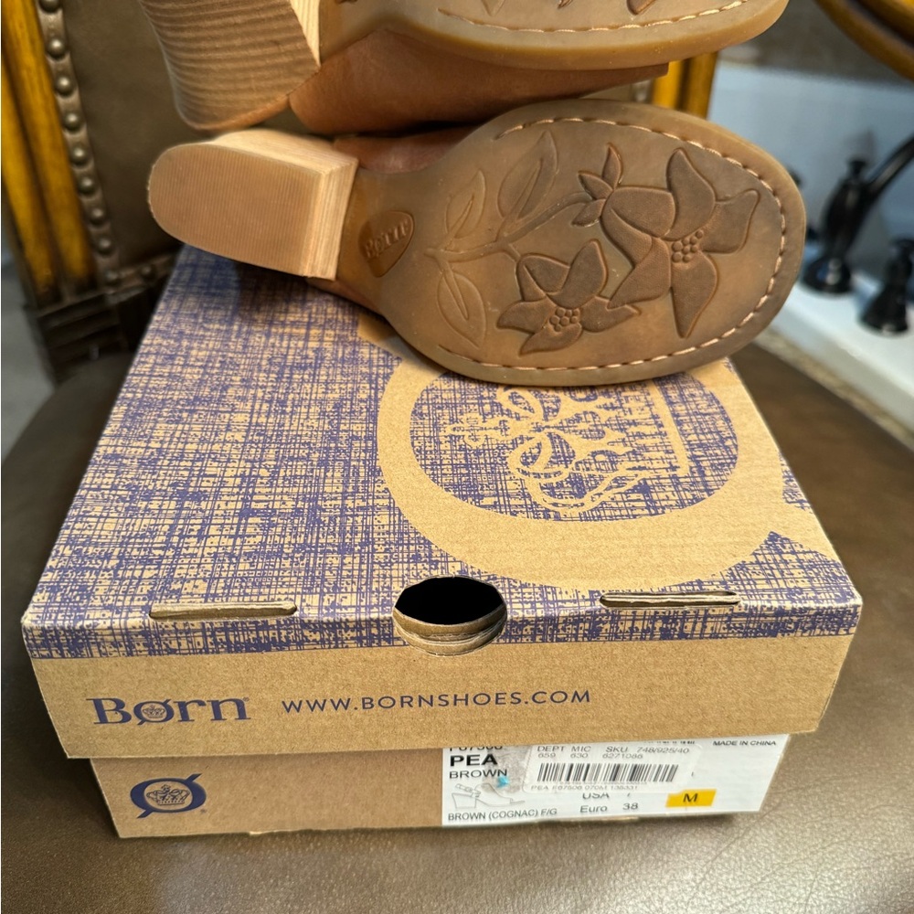 Born Tan Leather Peep-Toe Sandals - Picture 6 of 8